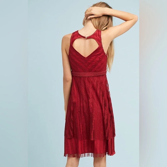 Moulinette Soeurs Anthropologie "NEW" Burgundy Tango Lace Midi Dress Size 2 - Picture 2 of 11